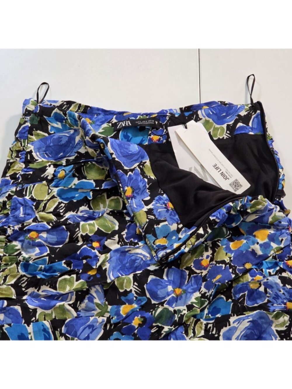 Zara Blue Floral Ruched Mini Skirt S Join Life Viscose Boho Blogger Favorite Y2K - Picture 11 of 16